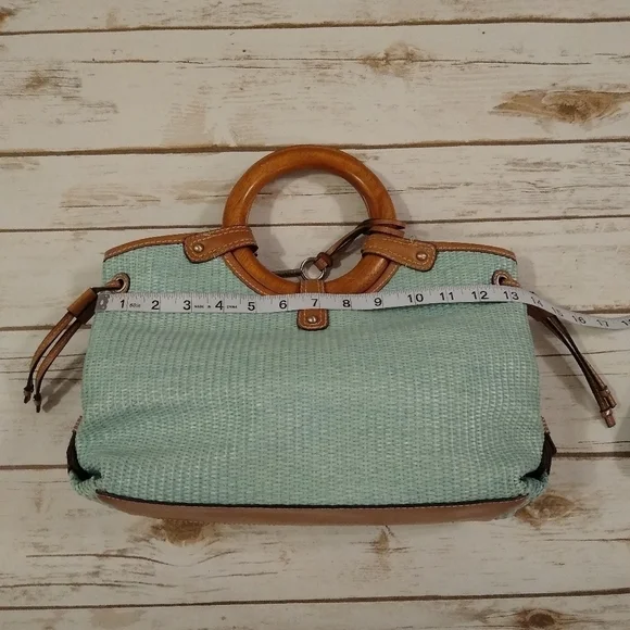 Fossil Woven Rattan Soft Seafoam Green Satchel Bag - Picture 6 of 16